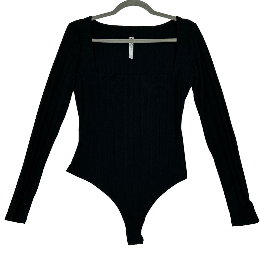 Free People Intimately Free People Black Long Sleeves Bodysuit Size Medium